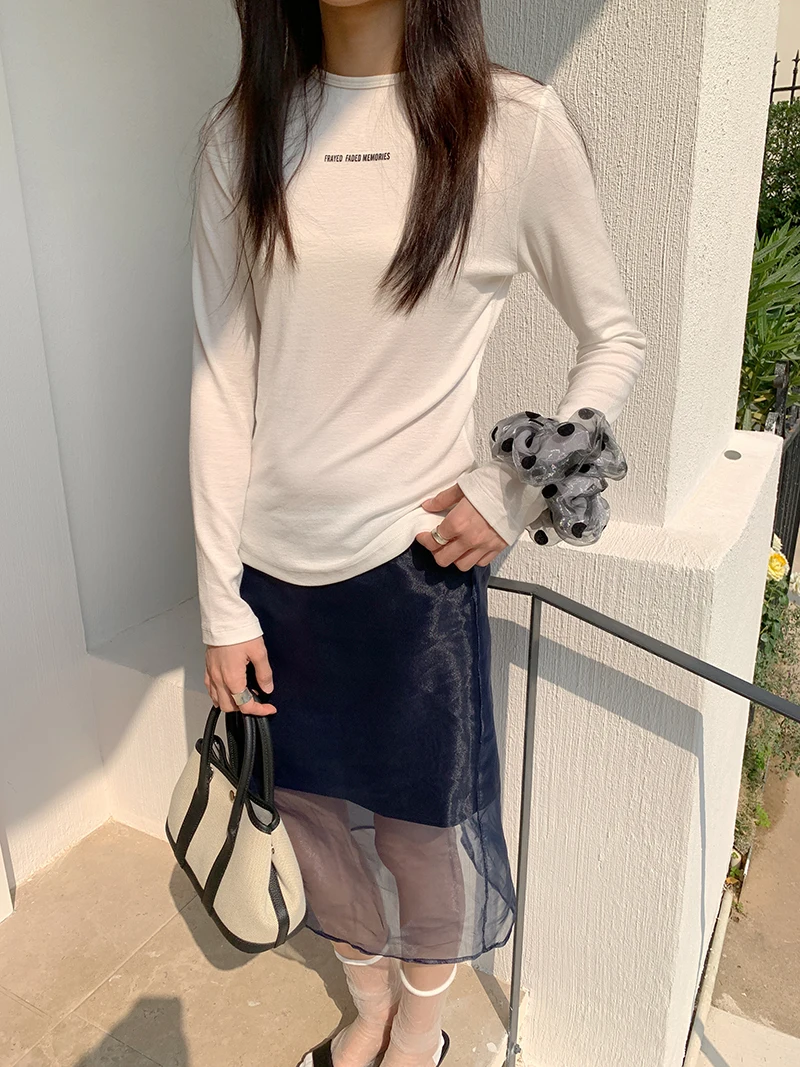 Spring Women's Casual Letter Printed Round Neck Long Sleeved Loose T-Shirt Top