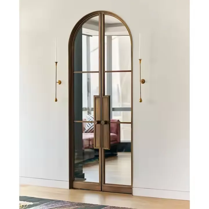 Modern Indoor Arched French Style Door Aluminum Alloy Frame Double Layer Glass French Doors Fashion Design French Double Doors