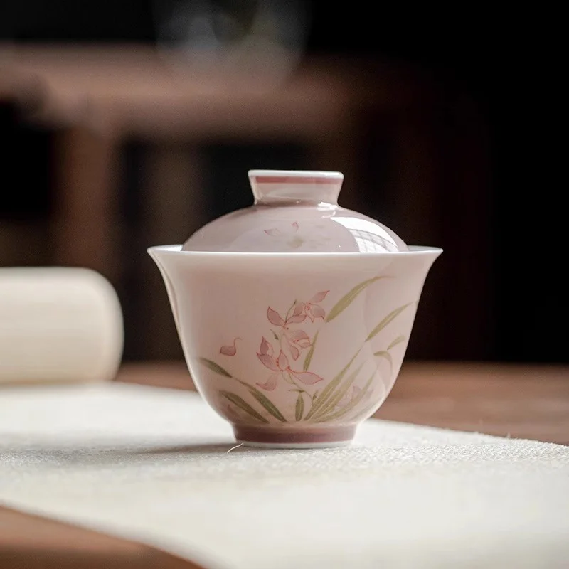 

Large Size Hand-Painted White Porcelain Tea Cup Bowl Thin-Walled Tea Brewing Bowl Home Use Gongfu Tea Set Cerc Material