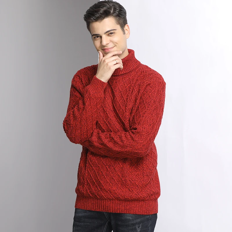 Jersey de lana de cuello alto para hombre, Jersey de algodón cálido con cuello de tortuga, Jersey de punto negro y marrón, talla XXXL, 4XL, 5XL,