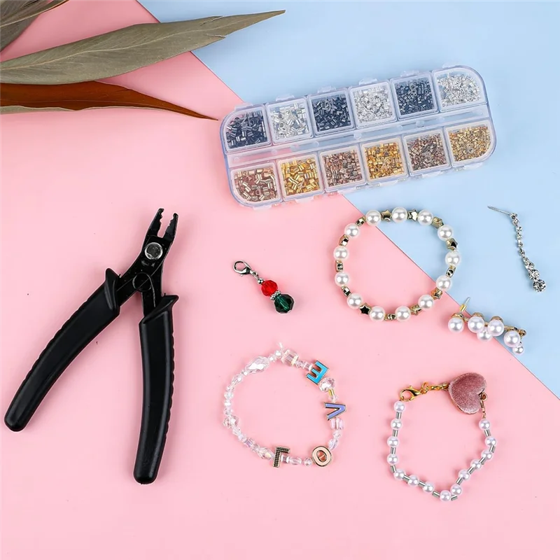 ABMS-2200PCS Jewelry Crimp Beads Crimp Tubes With Crimping Pliers Crimping Beads For Jewelry Making Beading Supplies