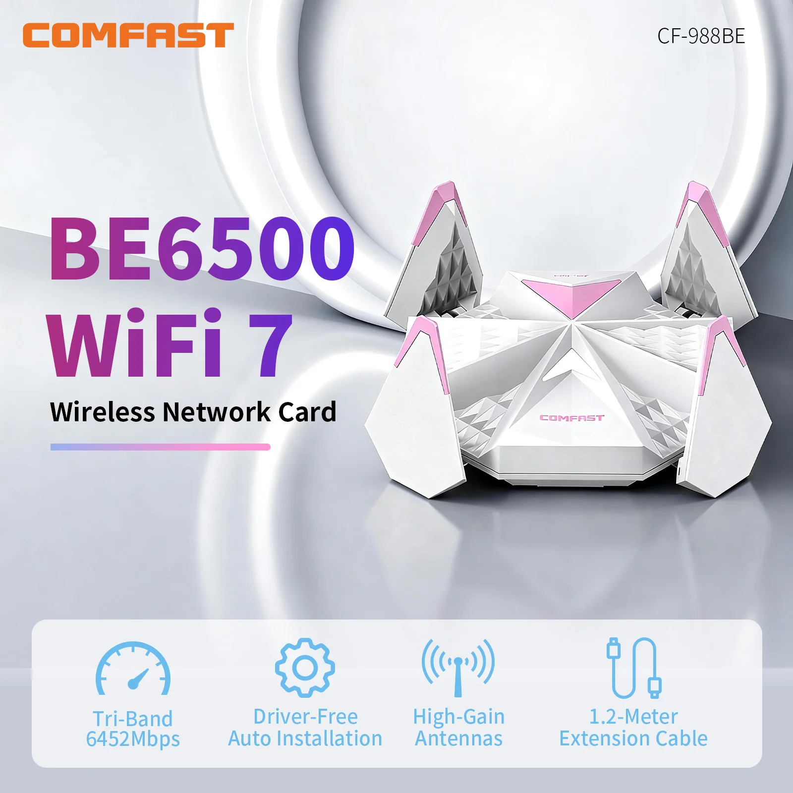 COMFAST WiFi7 6452Mbps WIFI Adapter BT5.4 2.4/5/6GHz With 4 Antennas For Win10/11 High-Speed Wireless Network Adapter Free-Drive