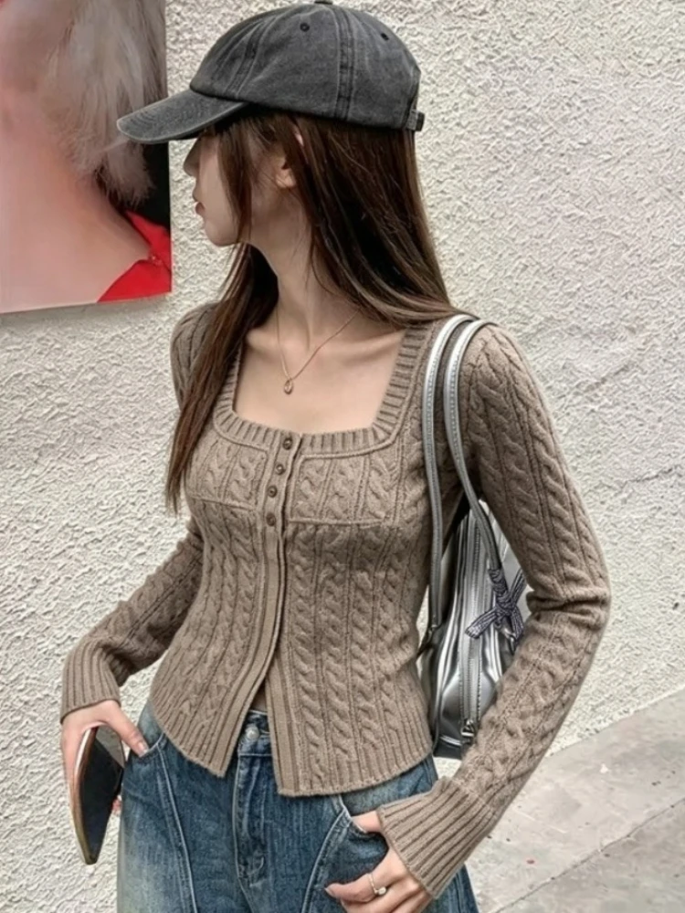 Women Knitted Pullover Sweater Gothic Korean Subculture Harajuku Fashion Solid Color Slim Casual Elegant Daily Chic Jumpers