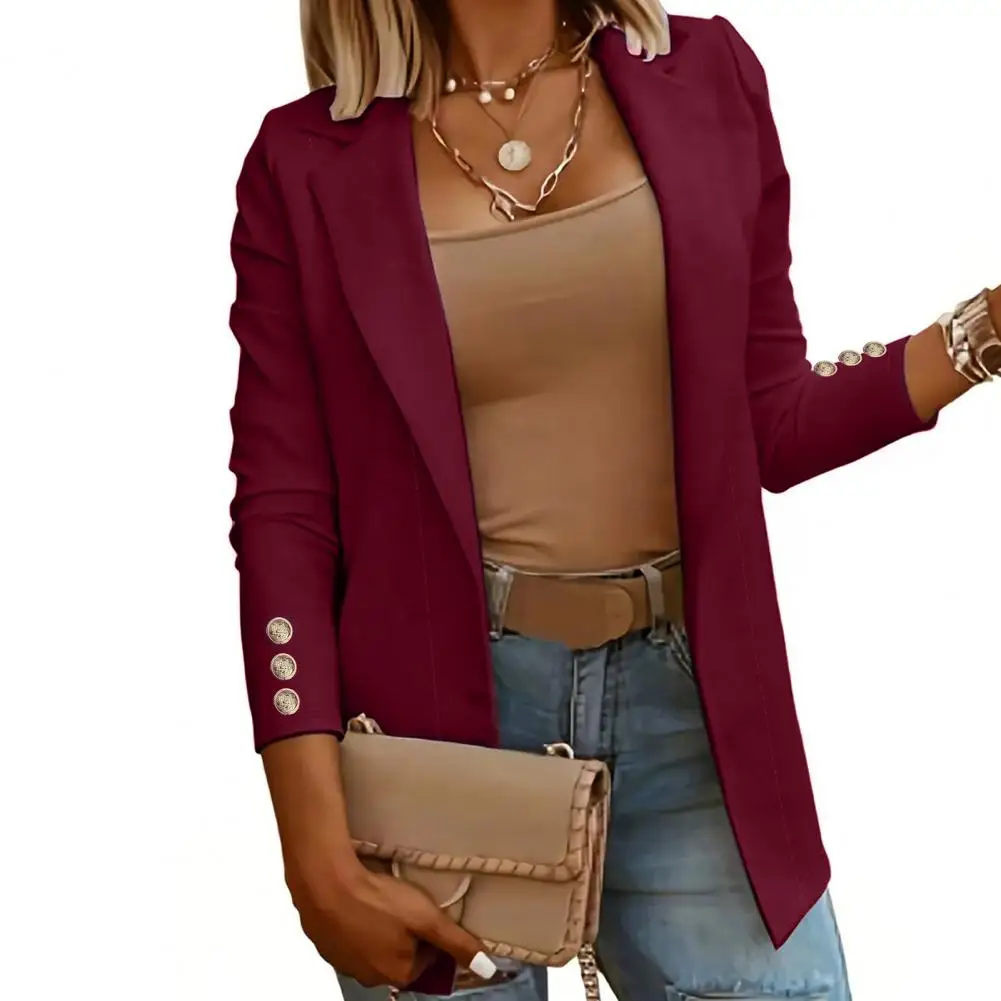 Women Suit Coat Lapel Long Sleeve Open Front Solid Color Dress Coat Business Work Casual Jacket Office Clothes Outwear