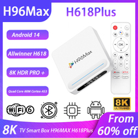 H96MAX H618Plus Android14.0 Smart TV BOX Wifi6 BT5.4 4K@60fps 8K Video Decoding 100M/Lan Google Voice Assist Media Player TV Box