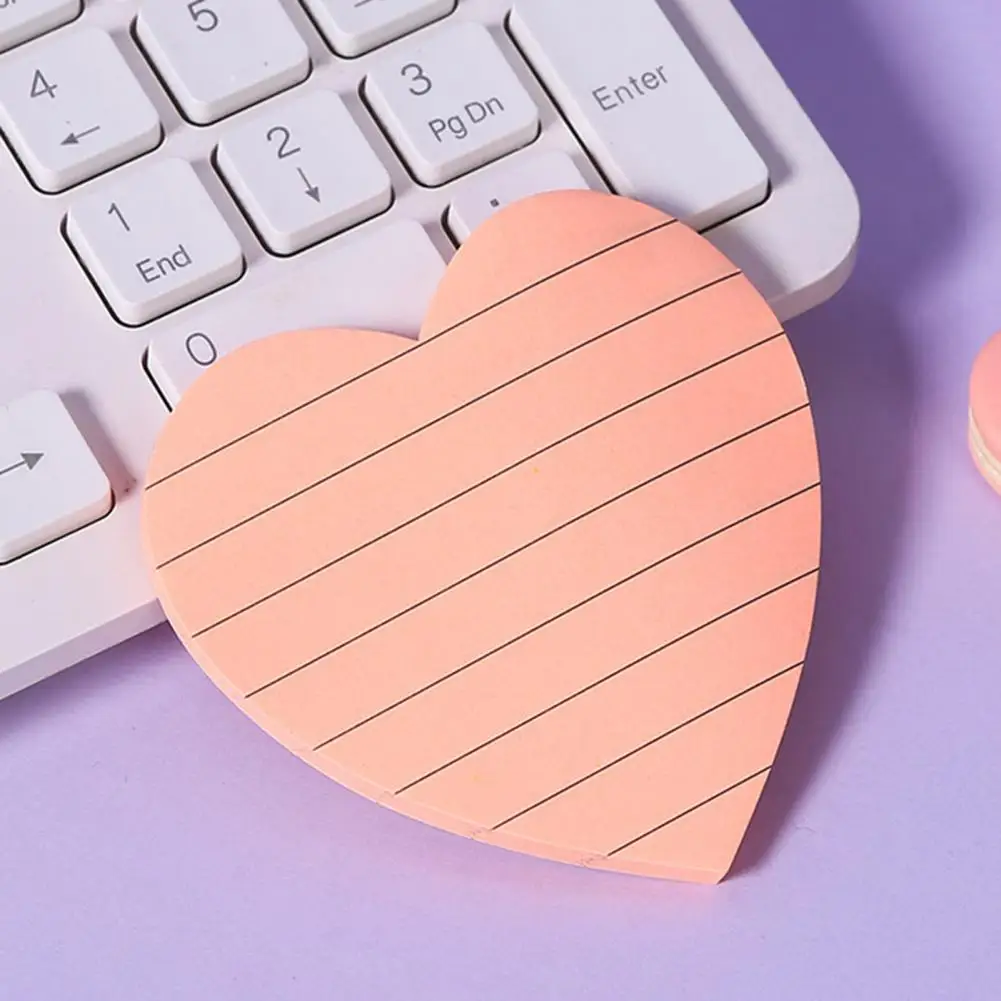 Colorful Heart Square Sticky Notes Set, Removível, Limpar, Liso, Escritório, Material Escolar, Organização, Casa