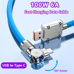 100W 6A łokieć 180 ° obracany kabel USB typu C do szybkiego ładowania Samsung S23 Xiaomi Huawei ładowarka przewód danych USB C do gry