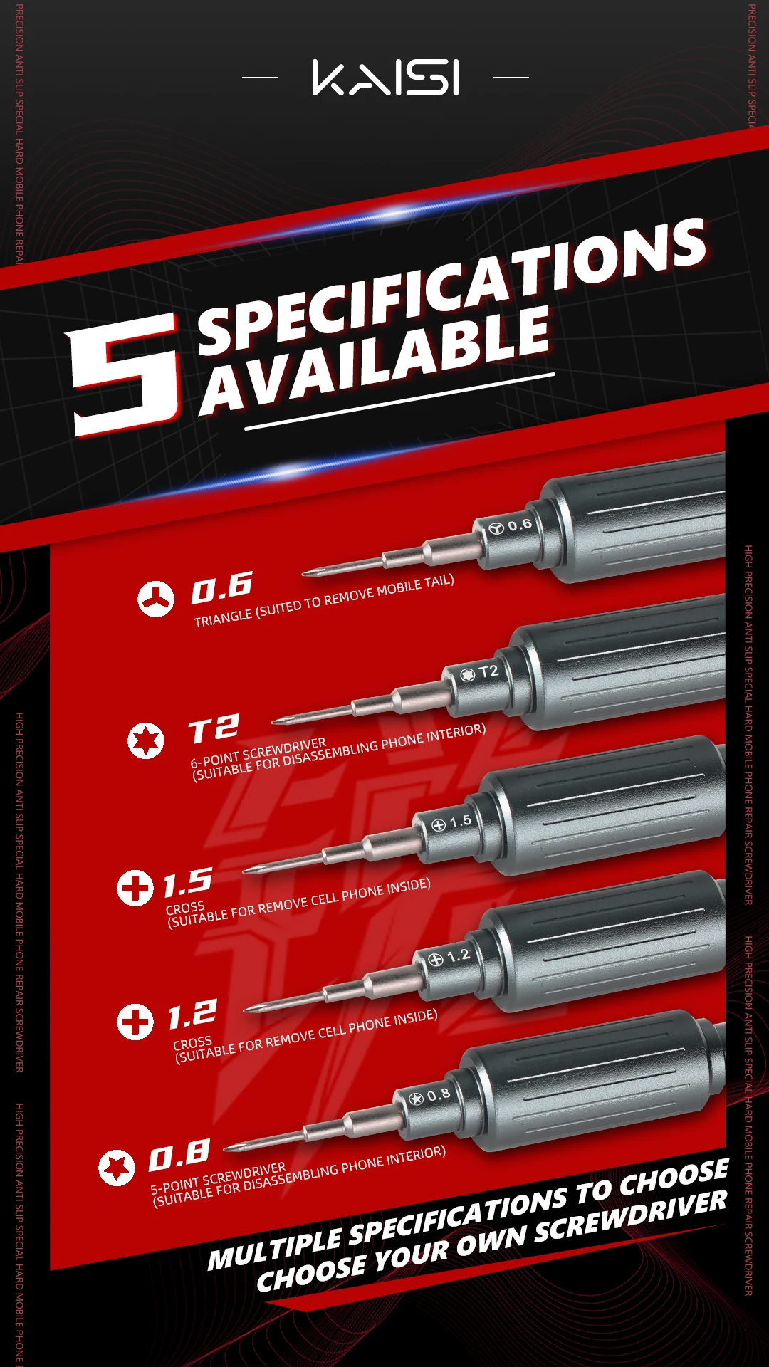 Kaisi high-precision mobile phone repair alloy screwdriver set with strong magnetic attraction and super hard bit