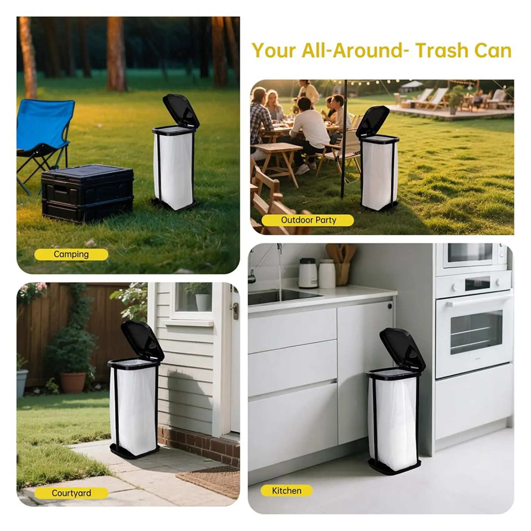ABKM 2X Fold Trash Can - Foldable Indoor/Outdoor 13 Gallon Garbage Bin for Camping, Parties, Home & Events