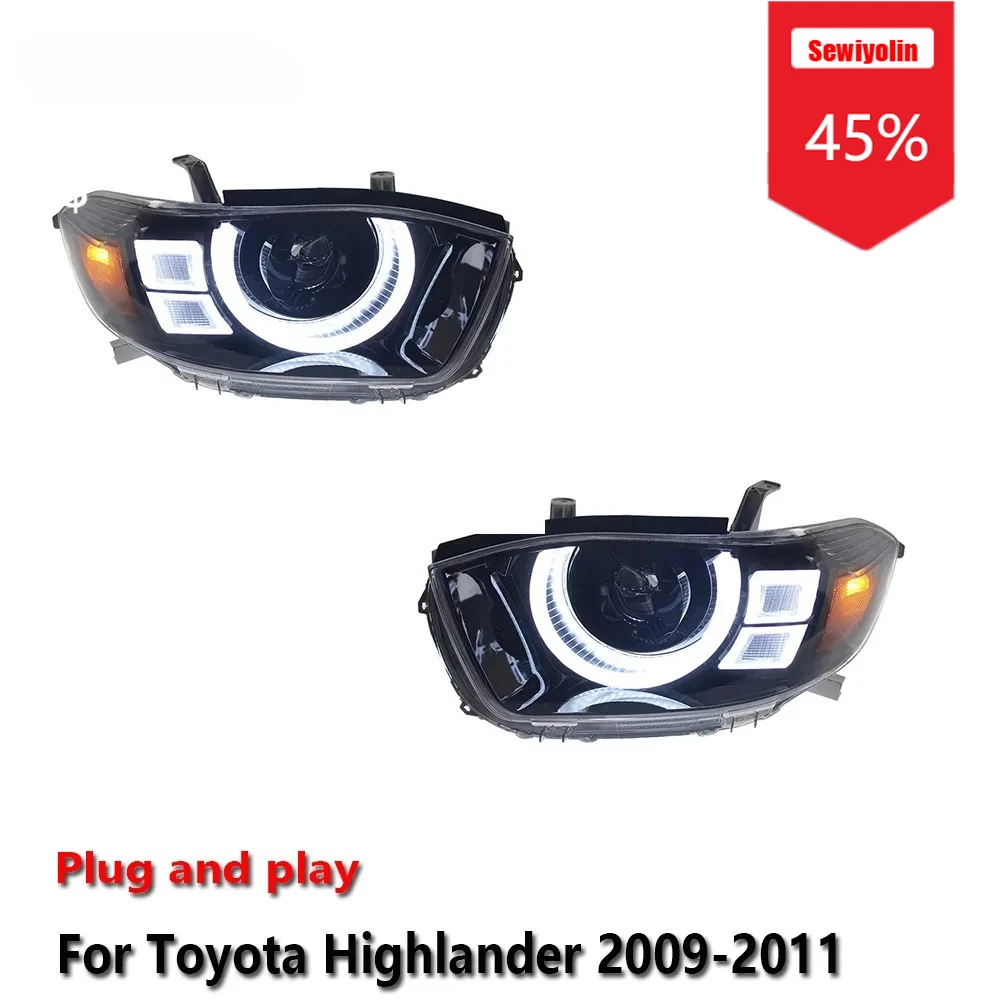 

Sewiyolin автомобильные светодиодные фары в сборе для Toyota Highlander 2009-2011, противотуманные фары DRL, стоп-сигнал, указатель поворота, Plug and Play