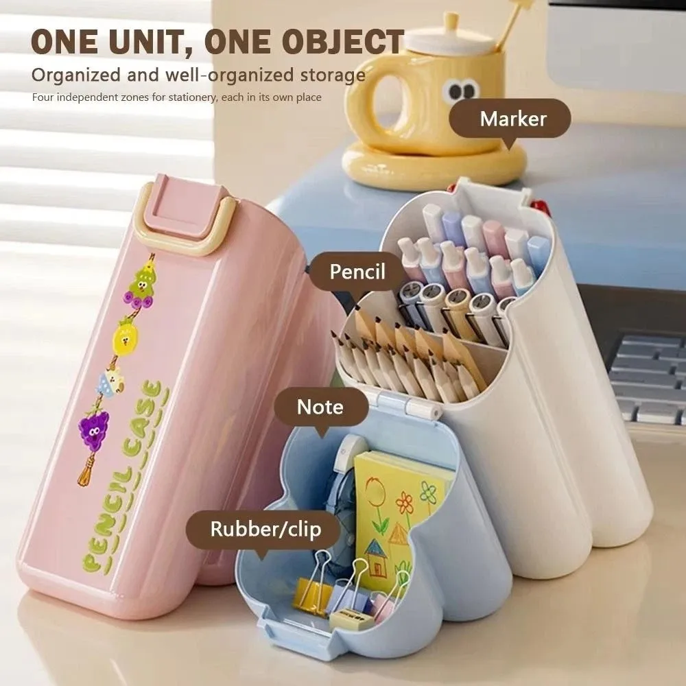 Creative Desktop Slanting Organizer Cartoon Simple Slanted Pen Holder Divided Large Capacity Oblique Pen Container Office Use