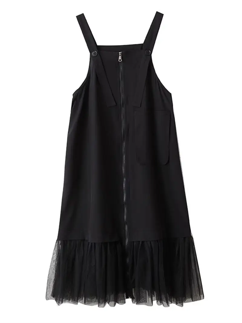 Spaghettiträgerkleid im japanischen Stil mit Mesh-Ausschnitt – lockeres, übergroßes, lässiges Sommerkleid für Damen, modisch und vielseitig G1011