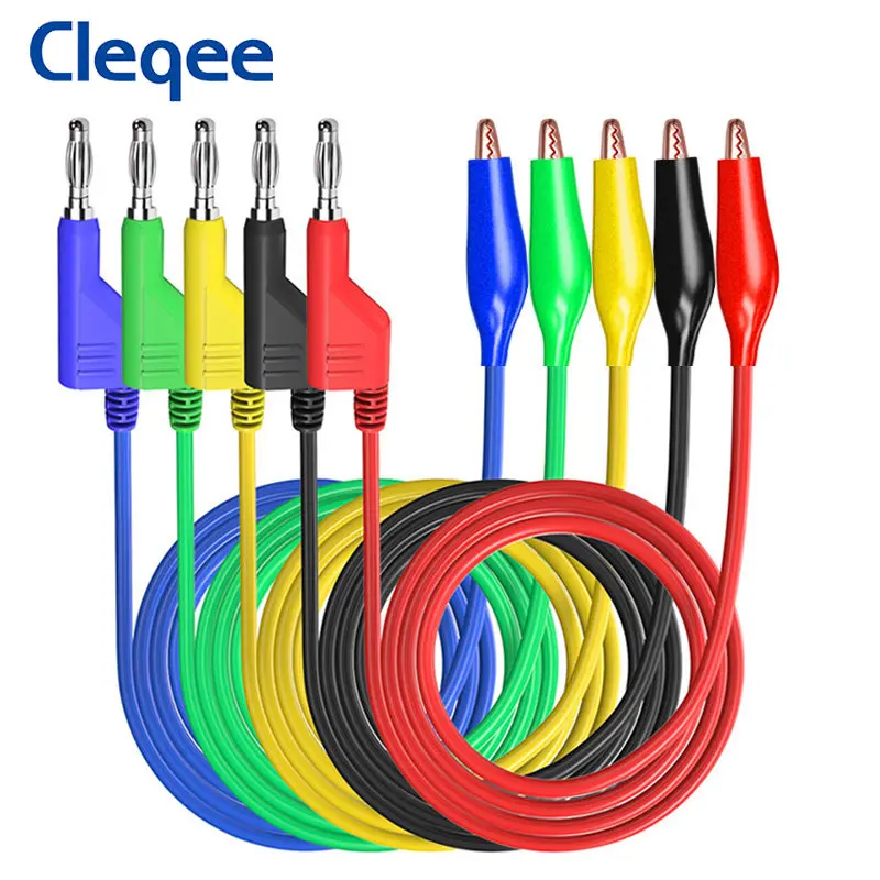 

Cleqee P1044 5PCS 4mm Stackable Banana Plug To Red Copper Alligator Clip Test Leads Durable Test Cable for Multimeter 1M