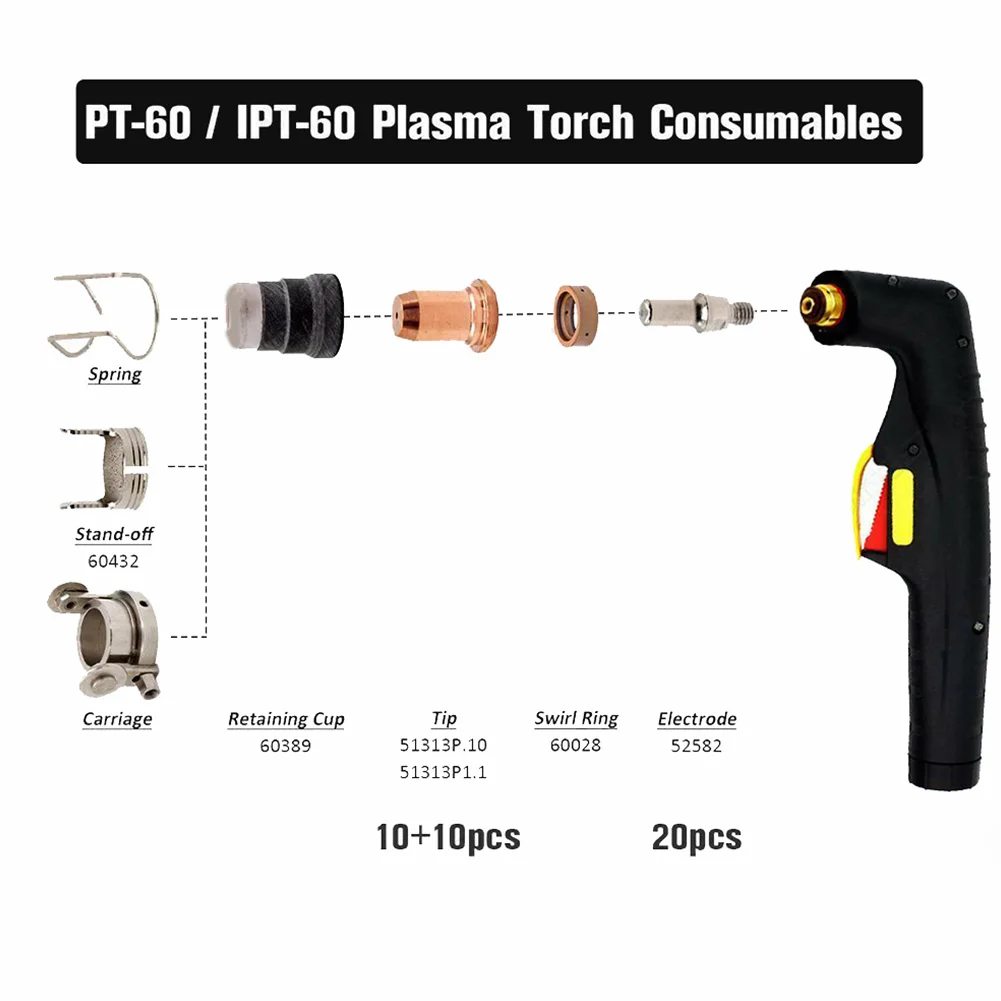2026 New 40pcs Plasma Tips Welding Accessory Set 1.0mm 1.1mm Electrode 52582 For IPT-60 PT60 PT40 IPT-40 Torch