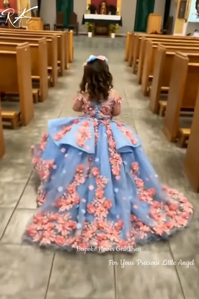 Pink Satin Flower Girl Dress with Pearl Trim Spaghetti Straps Multi-Bow Bubble Gown for Birthday Wedding Formal Occasions Custom