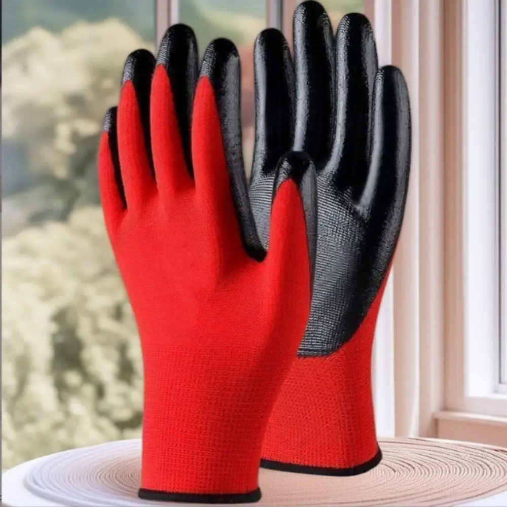 12pairs Oil-Resistant Protective Gloves Corrosion-Resistant Durable Nitrile Coated Gloves Wear-Resistant Work Gloves Yard