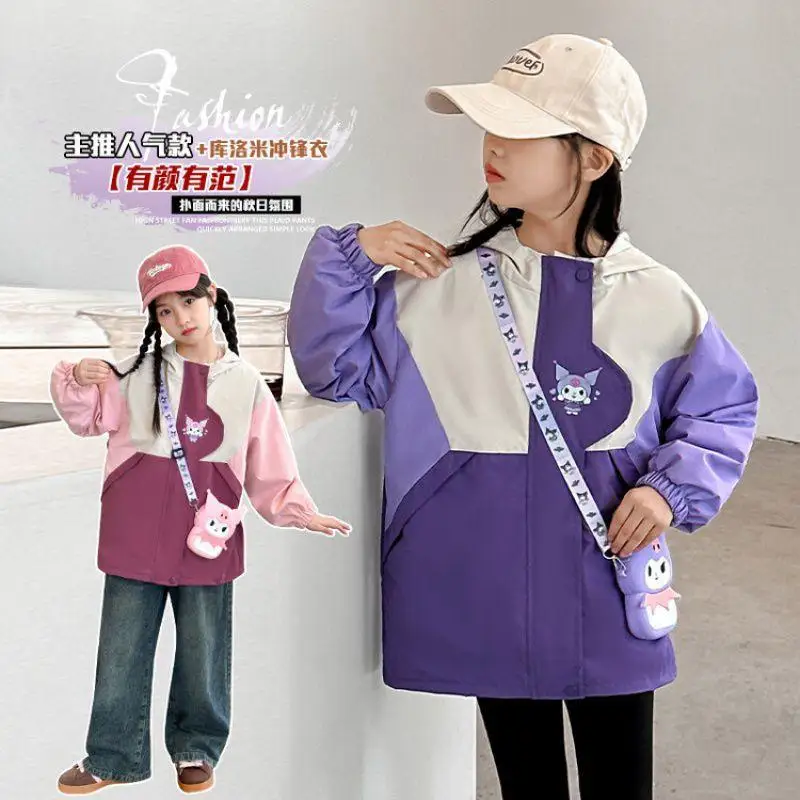 Sanrio Jackets Kuromi anime kawaii girl skirt clothes Loose Purple coat long sleeves Waist jacket shirt Leisure decorate Gift