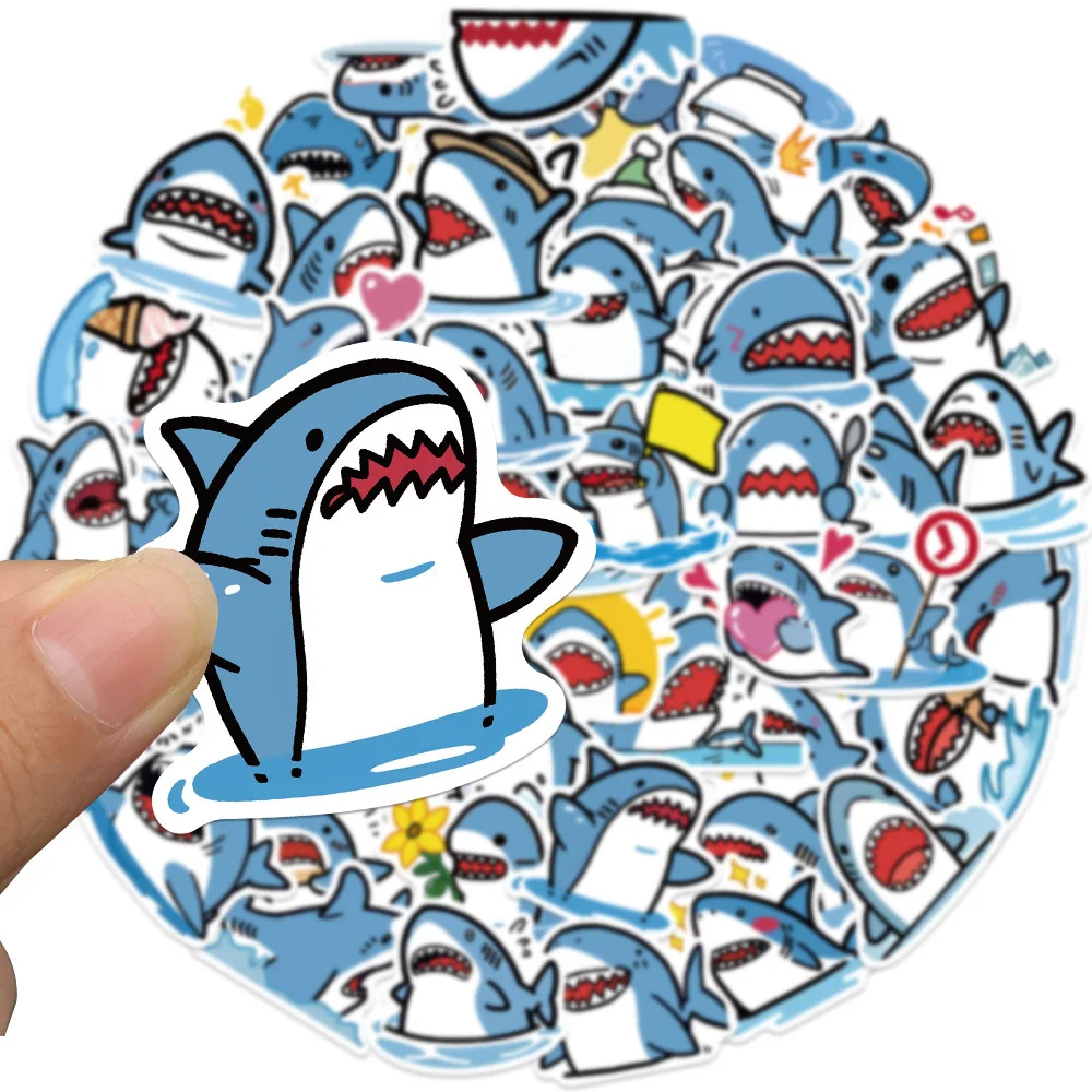 10/50Pcs Cute shark Stickers Scrapbooking Notebook Water Bottle Laptop Luggage Skateboard Car Graffiti Toys Kids Sticker