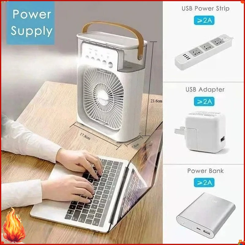 

3-in-1 Mini Fan and Air Cooler with LED Night Light Humidifier for Home Office Desk Multi-function Portable Cooling Mist USB fan