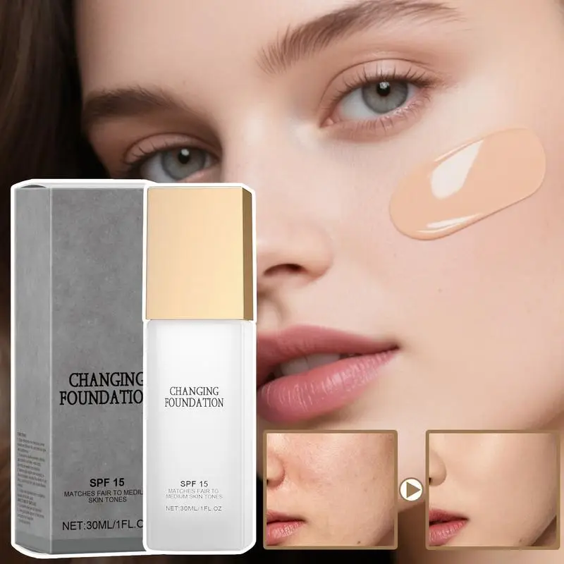 30ml 컬러 체인지 파운데이션 Spf 15 오일 컨트롤 방수 땀 방지 매트 모이스춰 라이징 페이스 메이크업 풀 커버리지 파운데이션