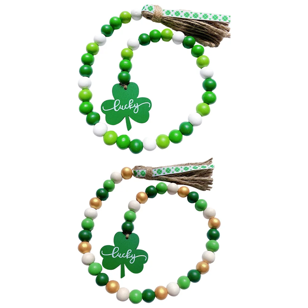 

2pcs Wooden Bead String St Patrick'S Day Garland Hanging Tassel Decor Farmhouse Beads For Home Kitchen Table Desktop Ornament