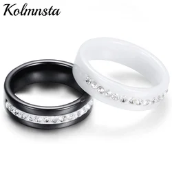 Kolmnsta 6mm Ceramic Ring With One Row Zircon For Women Men Black White Blue Fashion Jewelry Wedding Bands Engagement Rings