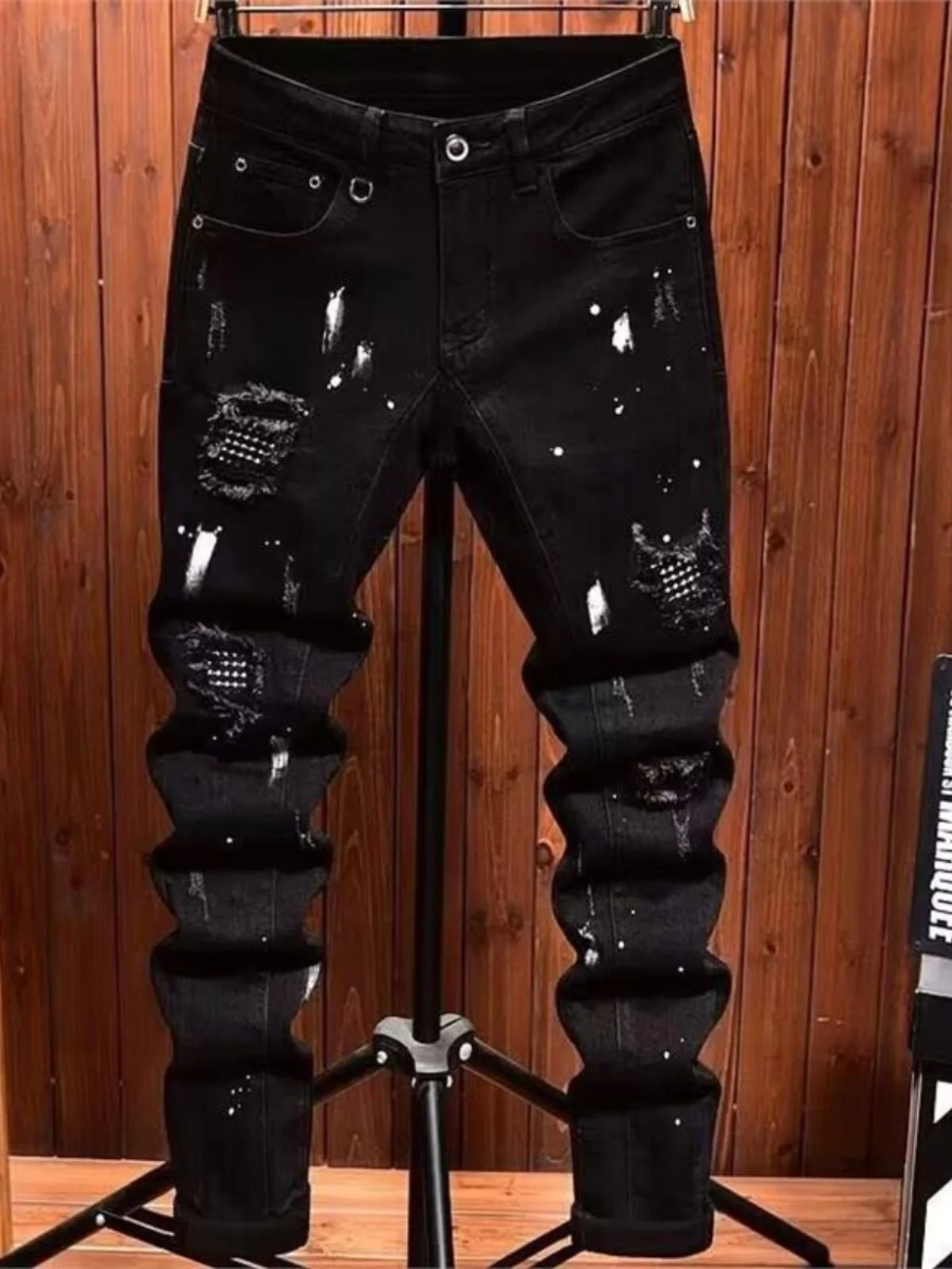 

Модные легкие рваные джинсы, мужские джинсы с нашивками, эластичные облегающие молодежные длинные брюки, прямые джинсы, повседневная одежда