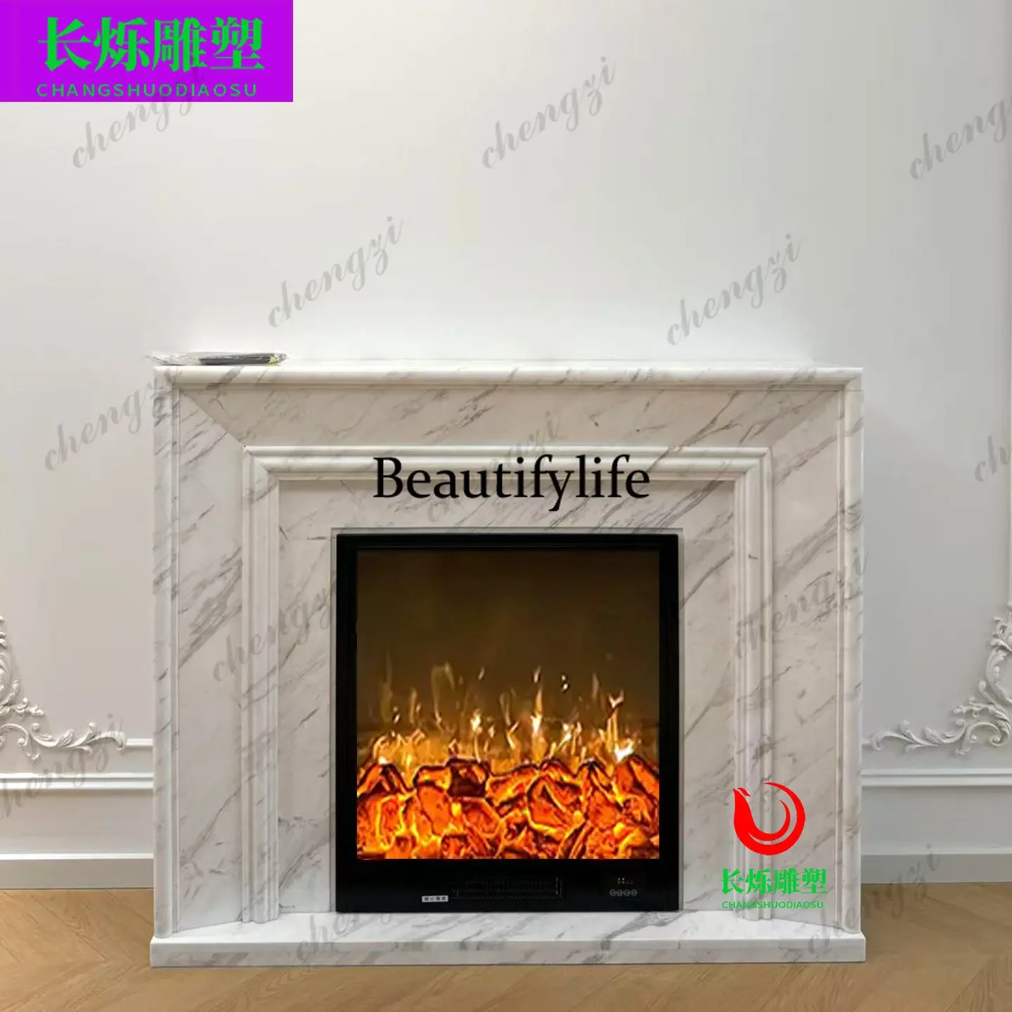 Large white decorative cabinet simulation fire marble mantel household indoor fireplaceA68