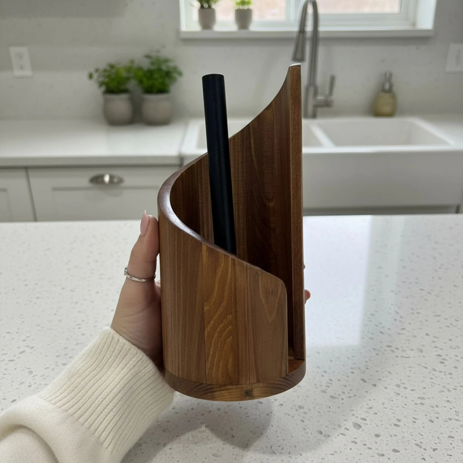 

Wooden Mountain Toilet Roll Holder Modern Countertop Toilet Paper Dispenser Freestanding Paper Towel Holder for Bathroom Kitchen