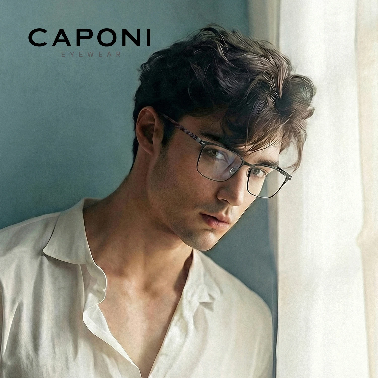 CAPONI Glasses For Men Classic Style Carbon Fiber Acetate Eyeglasses Light Anti Blue Ray UV400 High End Eyeglass Frames J34621