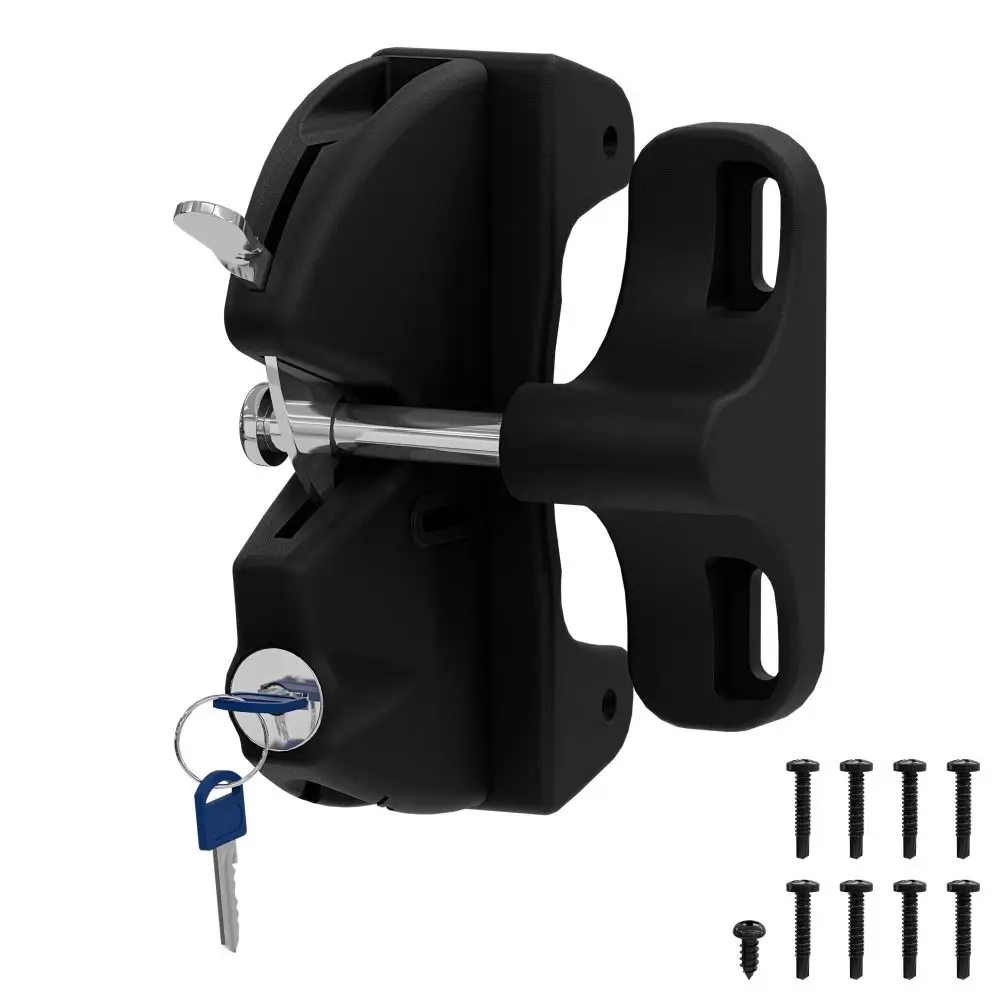 Black Color Outdoor Door Lock Spring Loaded Nylon Material Self-Locking Door Kit 2 Sided Locking Pull Cable Double-ded Lock