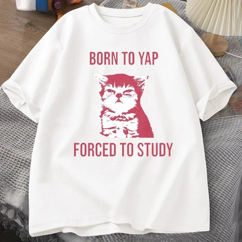 

Forced To Learn Funny Cat Expression Pack T-shirt Retro Cute Cat T-shirt Casual Short-sleeved Printed T-shirt Graphic T Shirts