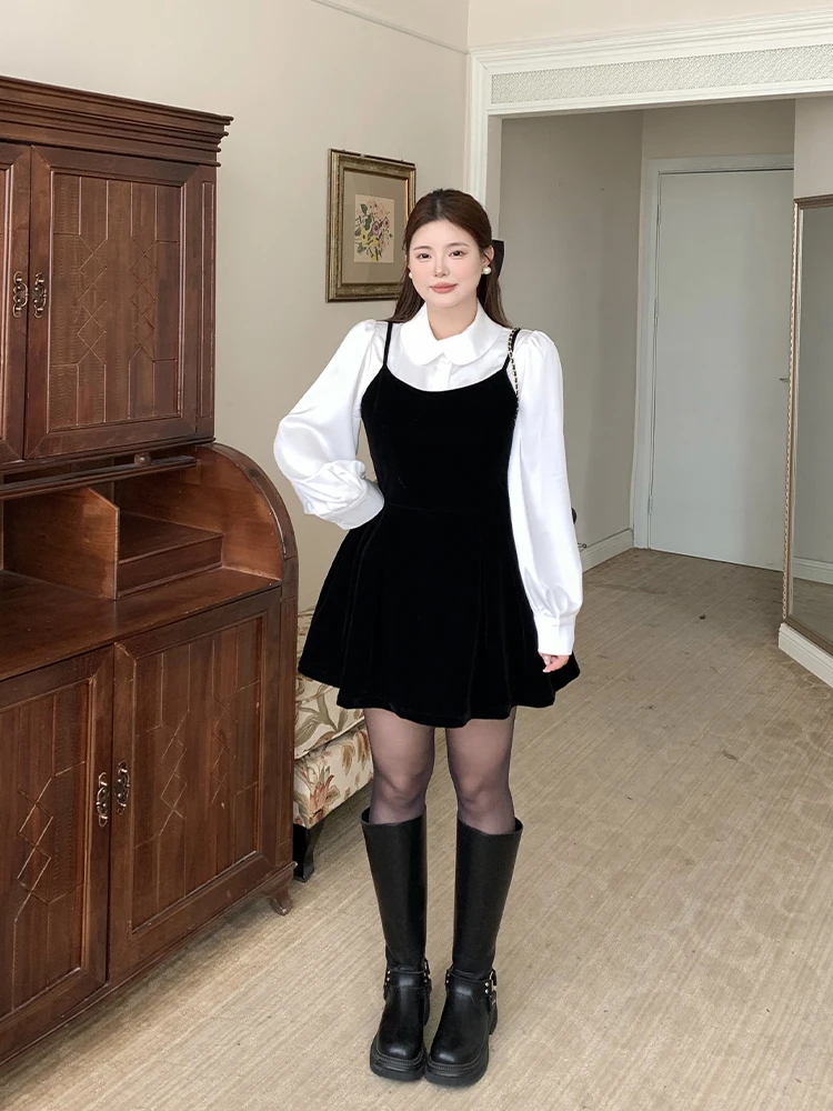 

Новинка! Женское платье Bla Velvet Strap Dr больших размеров, весеннее, в стиле Qianjin Wind Dr Wang, для полных женщин (MM Large Size Women's Dr)