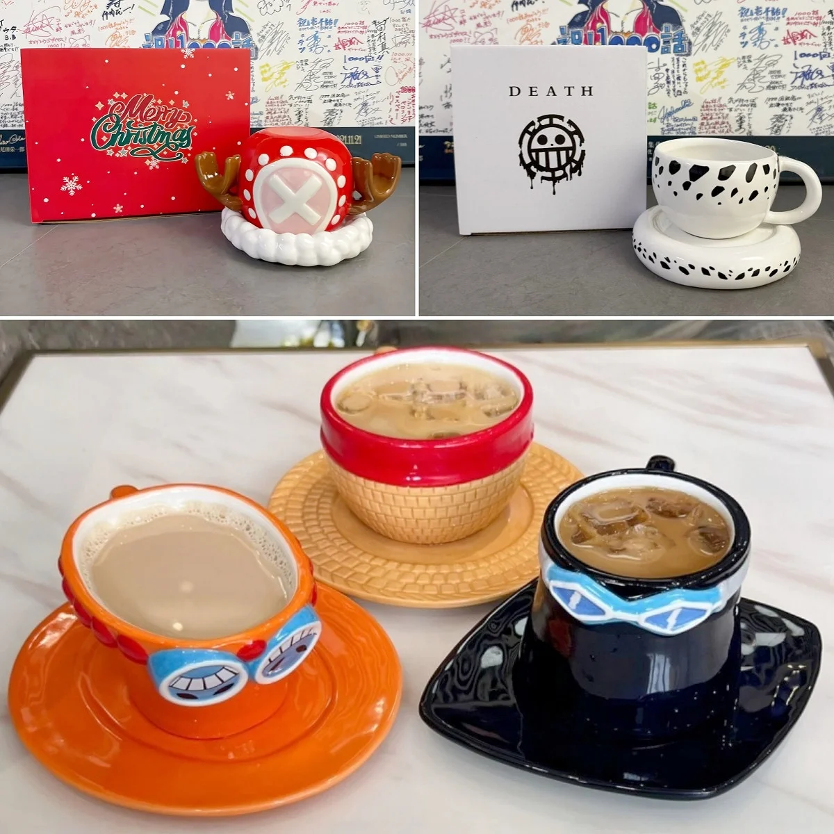 

New One Piece Anime Periphery Chopper Figure Mug Water Cup Christmas Ver. D.Law Hat Shaped Coffee Cups Ceramic Toys