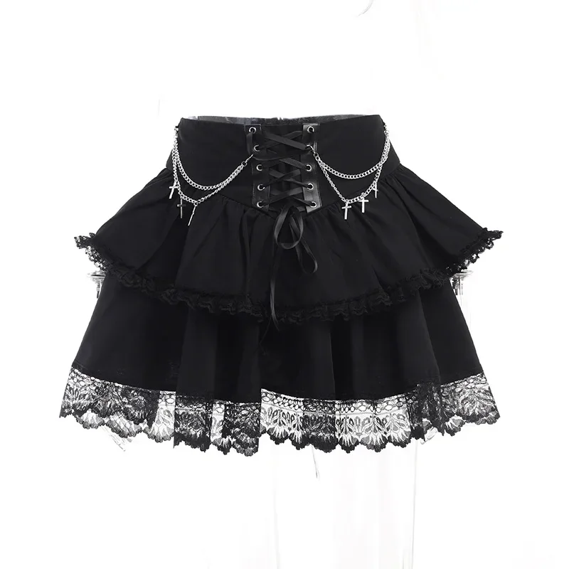 Goth minigonne in pizzo nero per la scelta delle donne Vintage fasciatura Lolita gonna estiva vestiti gotici Streetwear WY23117AH