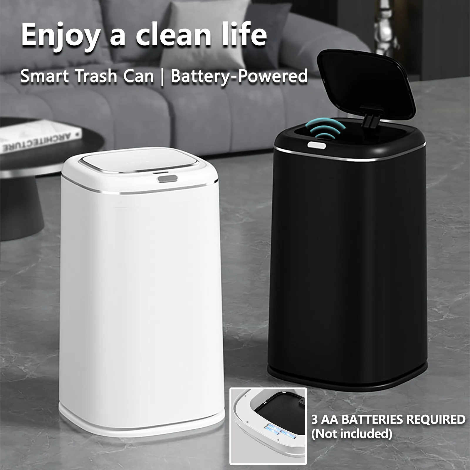

Touchless Trash Can with Lid Automatic Garbage Can for Bathroom Bedroom Home Office Kitchen Garden Waste Bin