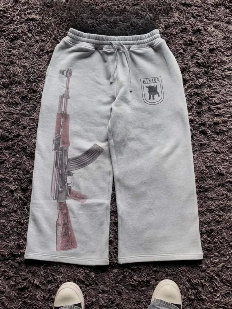 Fitness Hip Hop Harajuku Y2K Wide Leg Sweatpants Y2K Gothic Graffiti High Waisted Lounge Pants Athletic Joggers Pants Pockets