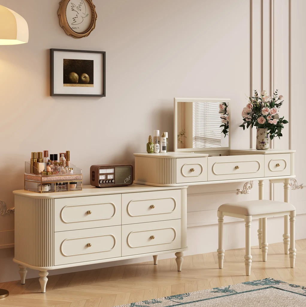 Vintage Makeup Nordic Antique  Table with Girls Beige Study Dresser
