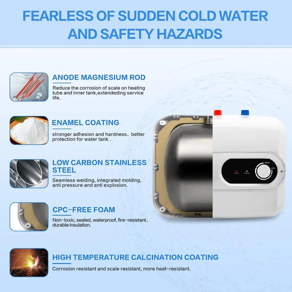 Мини-бак, электрический водонагреватель под раковиной, 4 галлона, мгновенный нагреватель горячей воды, 110 В, 120 В, 1500 Вт, маленький водонагреватель