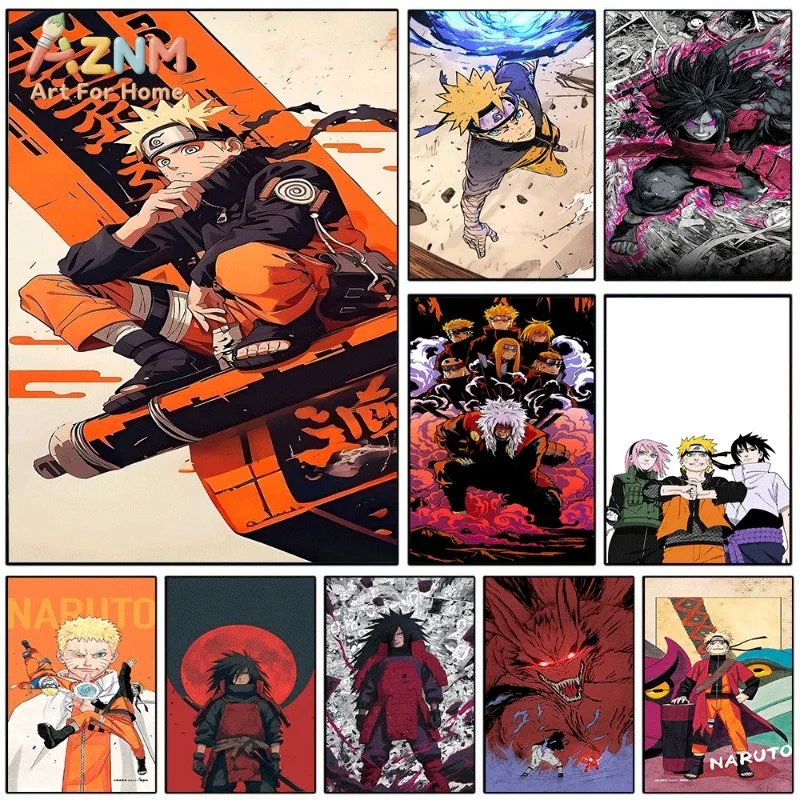 Naruto Canvas Wall Art Naruto Scroll Orange Style Anime Print Collage With Ninja Character Posters For Teen Boys BedroomUnframed