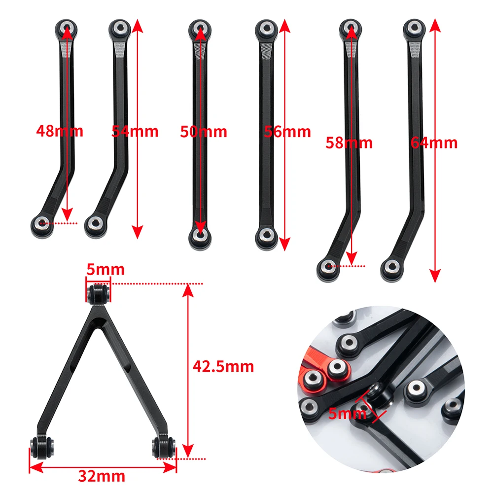 MIBIDAO Metal Shortened Link Rod Linkage Set for Axial SCX24 AXI00001 Chevrolet AXI00002 Wrangler AXI00006 Bronco 1/24 RC Car