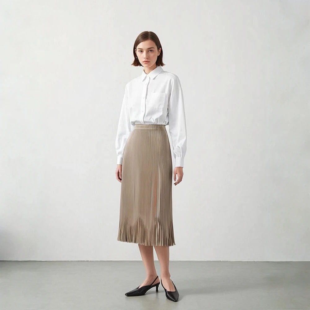 

Miyake Pleated Midi Skirt Spring and Autumn 2025 Tassel High Waist Slimming and Hip Hugging Women's Mid Length Loose Skirt