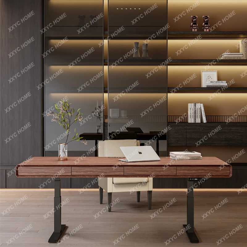 

Q light luxury electric lifting desk smoked wood home computer desk