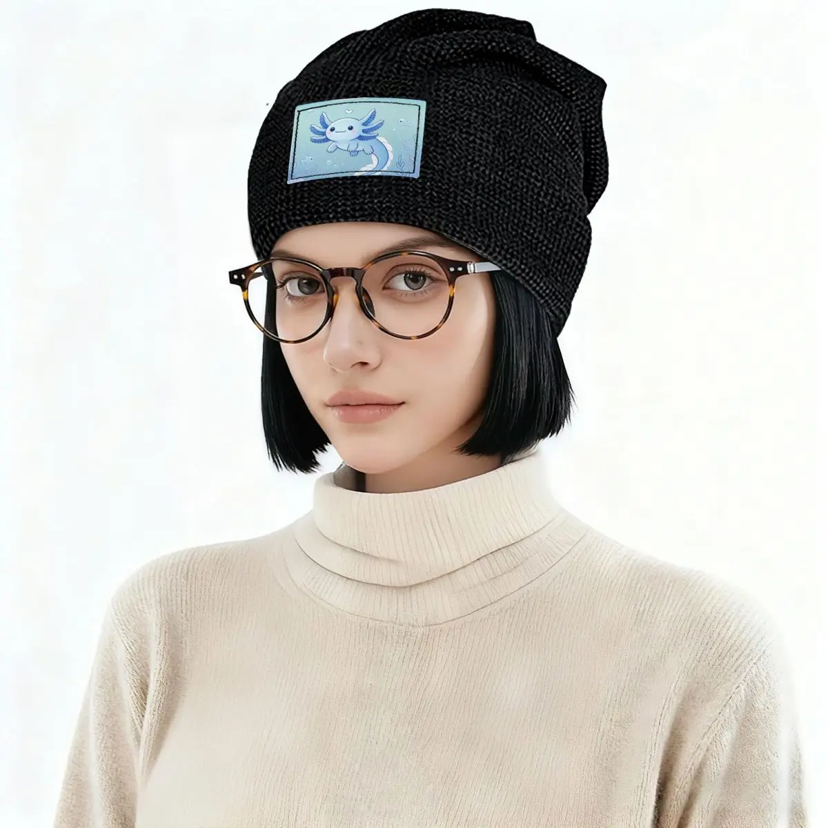 Blue Axolotl Warm Fleece-Lined Cap Fashion Bonnet Hat Autumn Winter Outdoor Beanies Hats for Men Women Adult