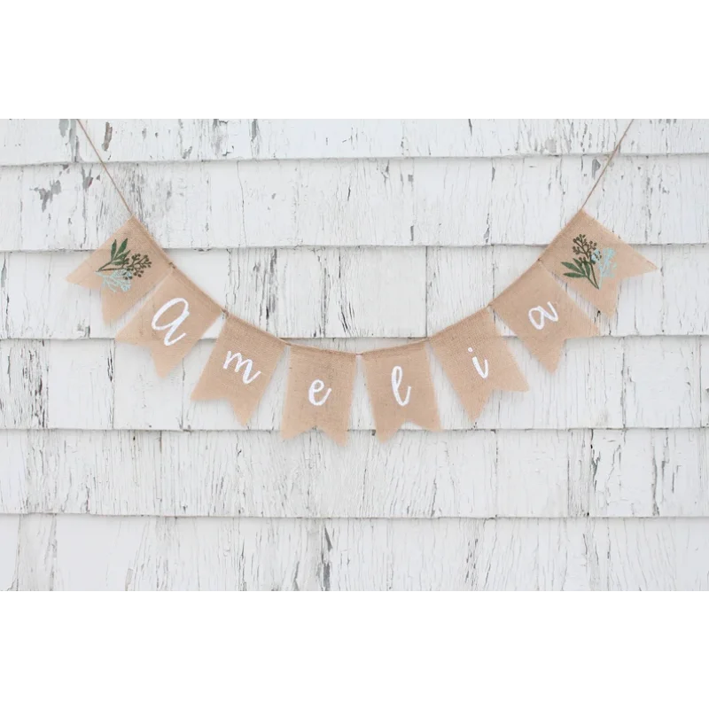 Custom Name Burlap Banner Greenery Bridal Shower Decorations Greenery Shower party gift Personalized Banner wedding decoration view 3