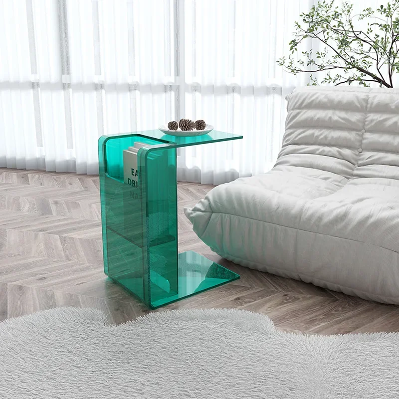 Acrylic sofa magazine small bookshelf edge bedside table coffee table shelf bedroom creative corner transparent side table
