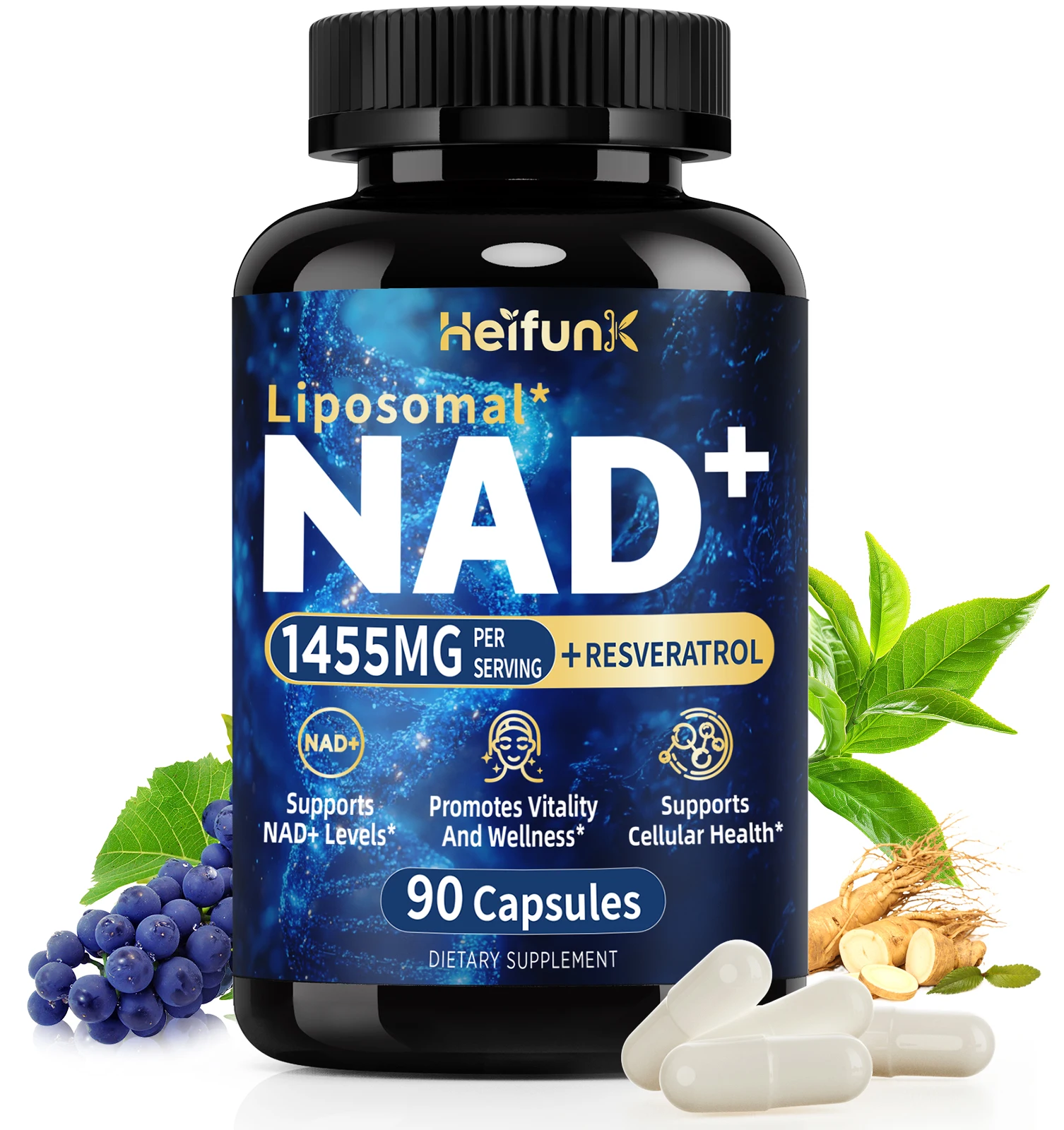 Liposomal NAD Supplement 1450mg NAD Resveratrol Supplement for Women and Men NAD+ Support Cellular Health Anti Aging 90 Count