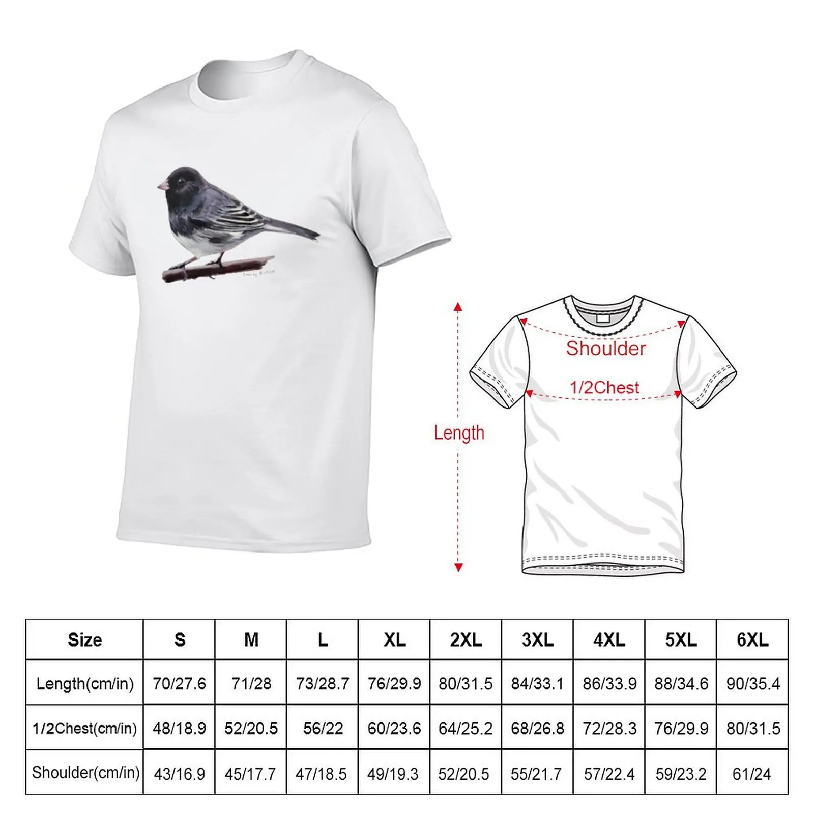 Dark Eyed Junco (perched) bird painting T-Shirt Utility Work Short Sleeve Top