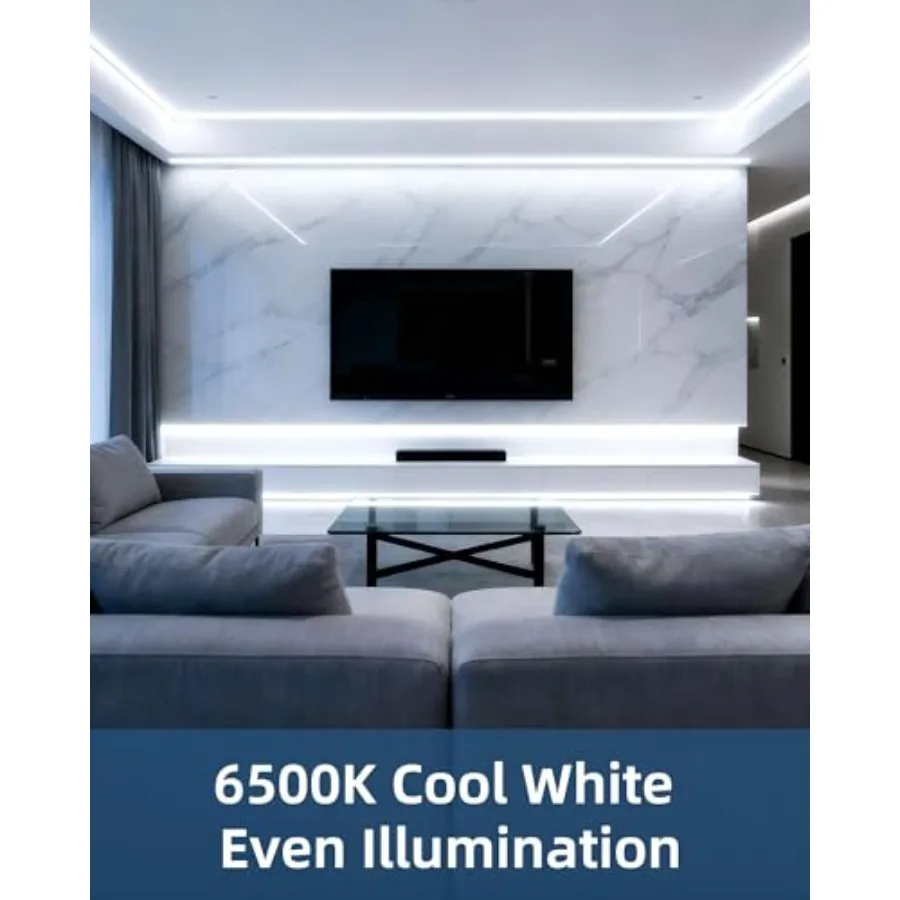 20Feet LED Strip Lights with Remote, 6500K Daylight White Dimmable Tape Lights, 12V 360 LEDs 2835 Strong Adhesive Rope Lights f