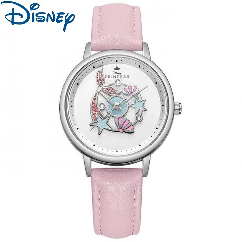 Disney For Women Watch Princess Mermaid 360-Revolving Cartoon Dial Quartz Wristwatch Girl Student Relogio Feminino Montre Femme